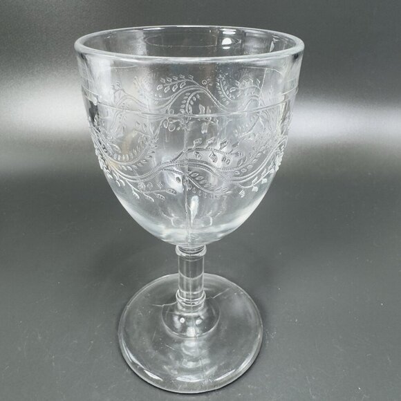 Antique EAPG Capitola Barley Goblet Bryce Higbee Clear Cups Manganese 365nm Set2 - Picture 12 of 16